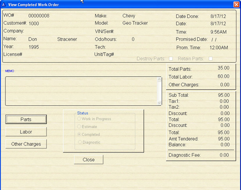 Work Order History Form